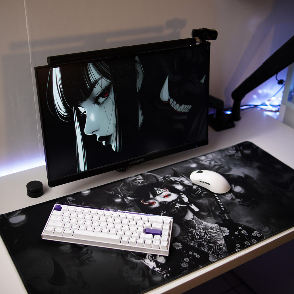 Galatix ONI GIRL - Mousepad Gaming XL XXL Control Surface Cordura Waterproof Japanese Deskmat Aesthetic