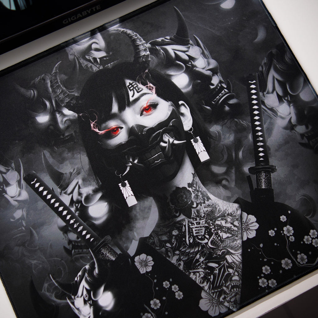 Galatix ONI GIRL - Mousepad Gaming XL XXL Control Surface Cordura Waterproof Japanese Deskmat Aesthetic