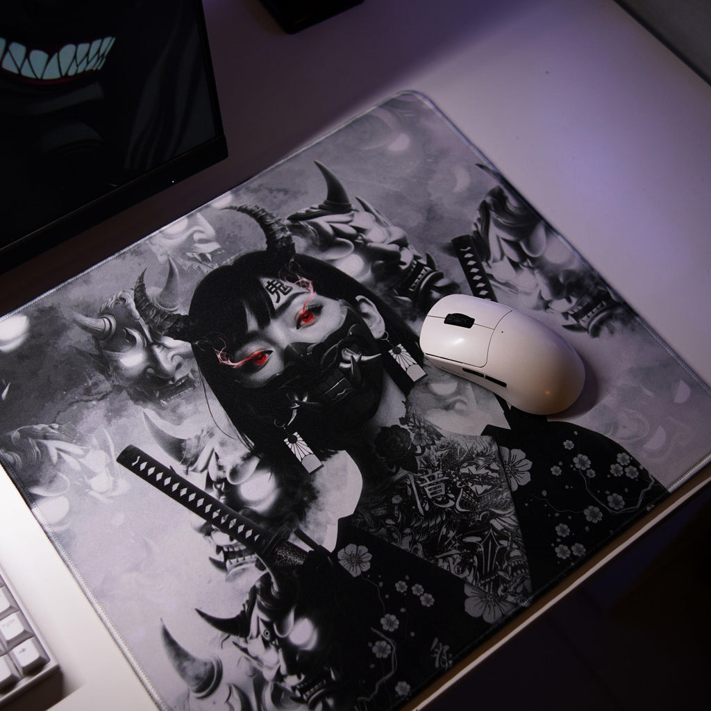 Galatix ONI GIRL - Mousepad Gaming XL XXL Control Surface Cordura Waterproof Japanese Deskmat Aesthetic