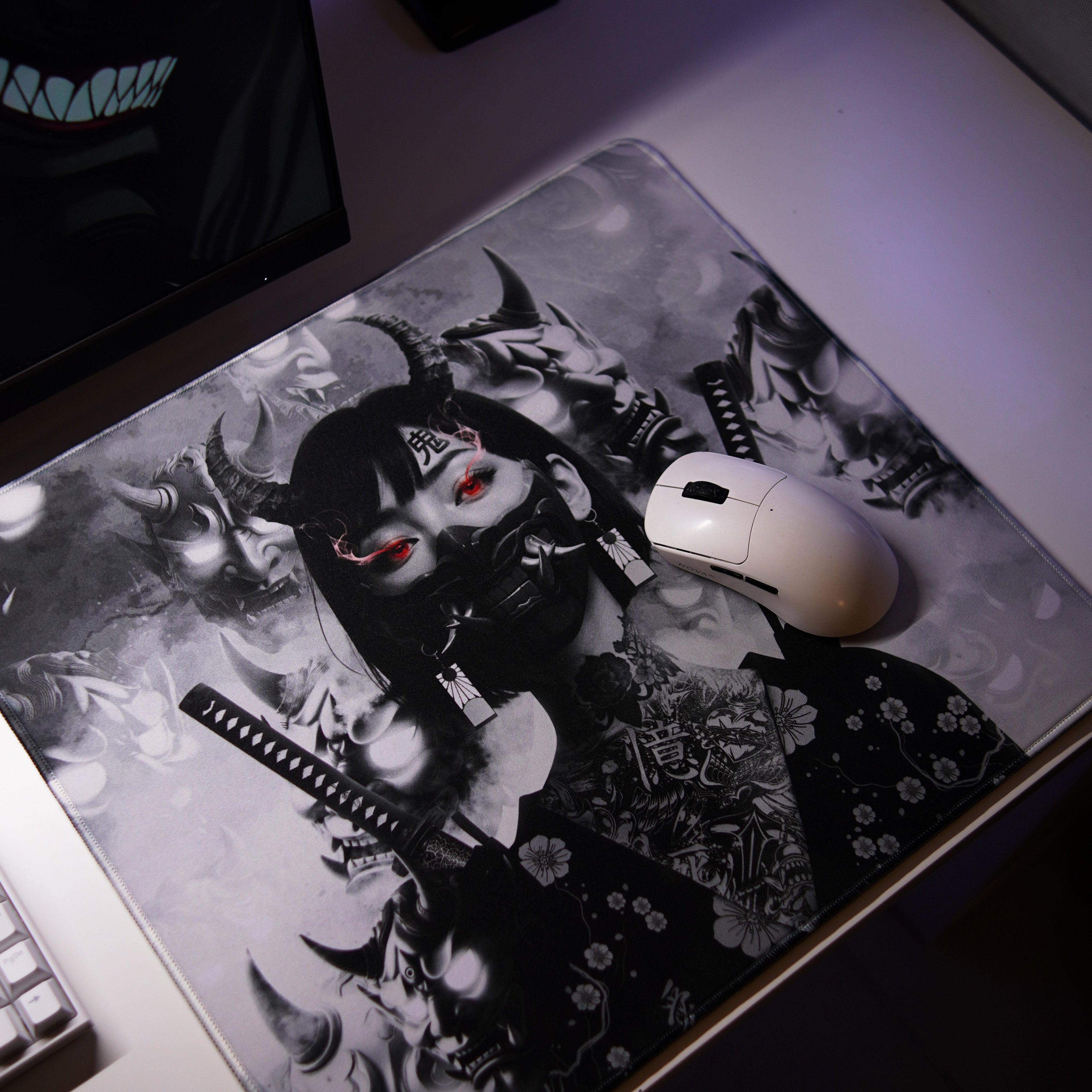 Galatix ONI GIRL - Mousepad Gaming XL XXL Control Surface Cordura Waterproof Japanese Deskmat Aesthetic