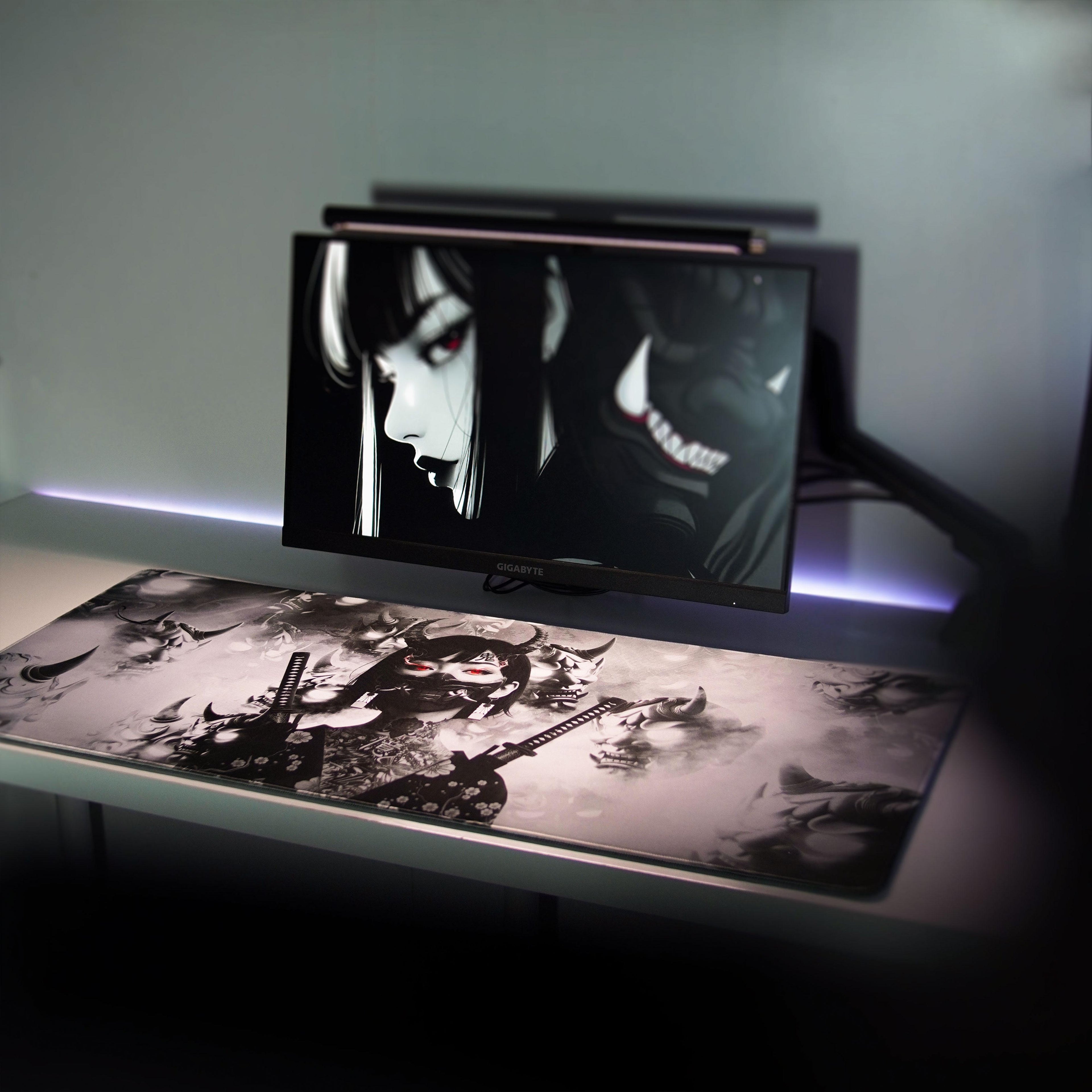 Galatix ONI GIRL - Mousepad Gaming XL XXL Control Surface Cordura Waterproof Japanese Deskmat Aesthetic
