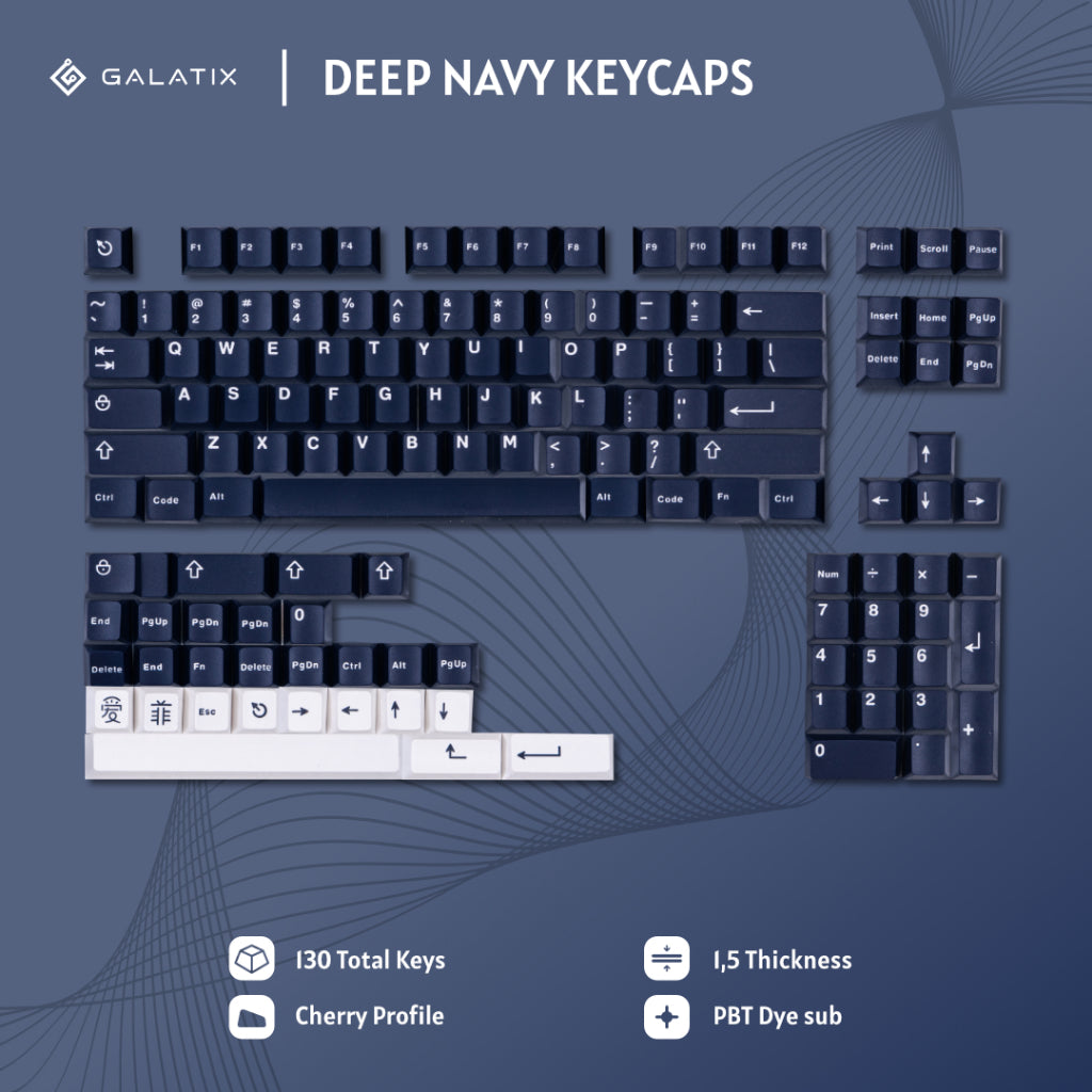 Galatix Deep Navy Keycap Cherry Profile PBT Material Dye Sub For Mechanical Keyboard