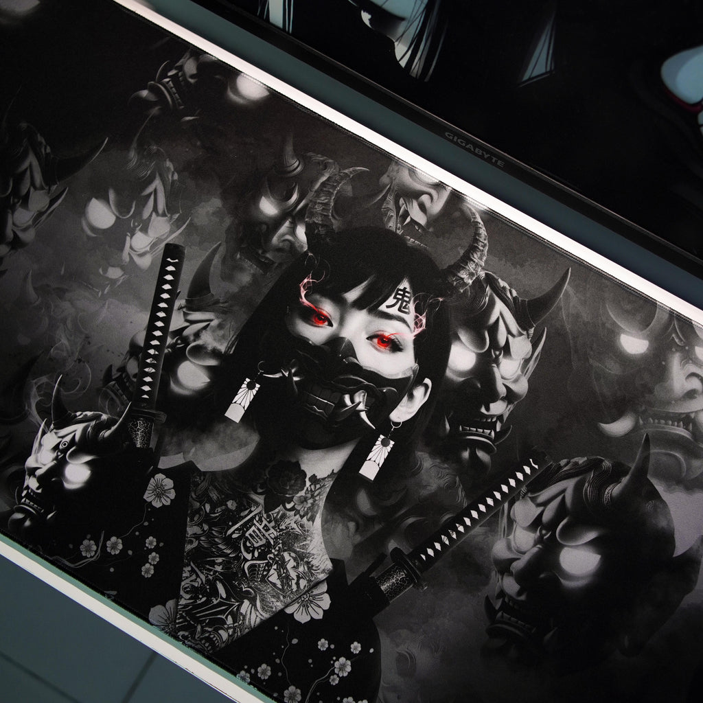 Galatix ONI GIRL - Mousepad Gaming XL XXL Control Surface Cordura Waterproof Japanese Deskmat Aesthetic