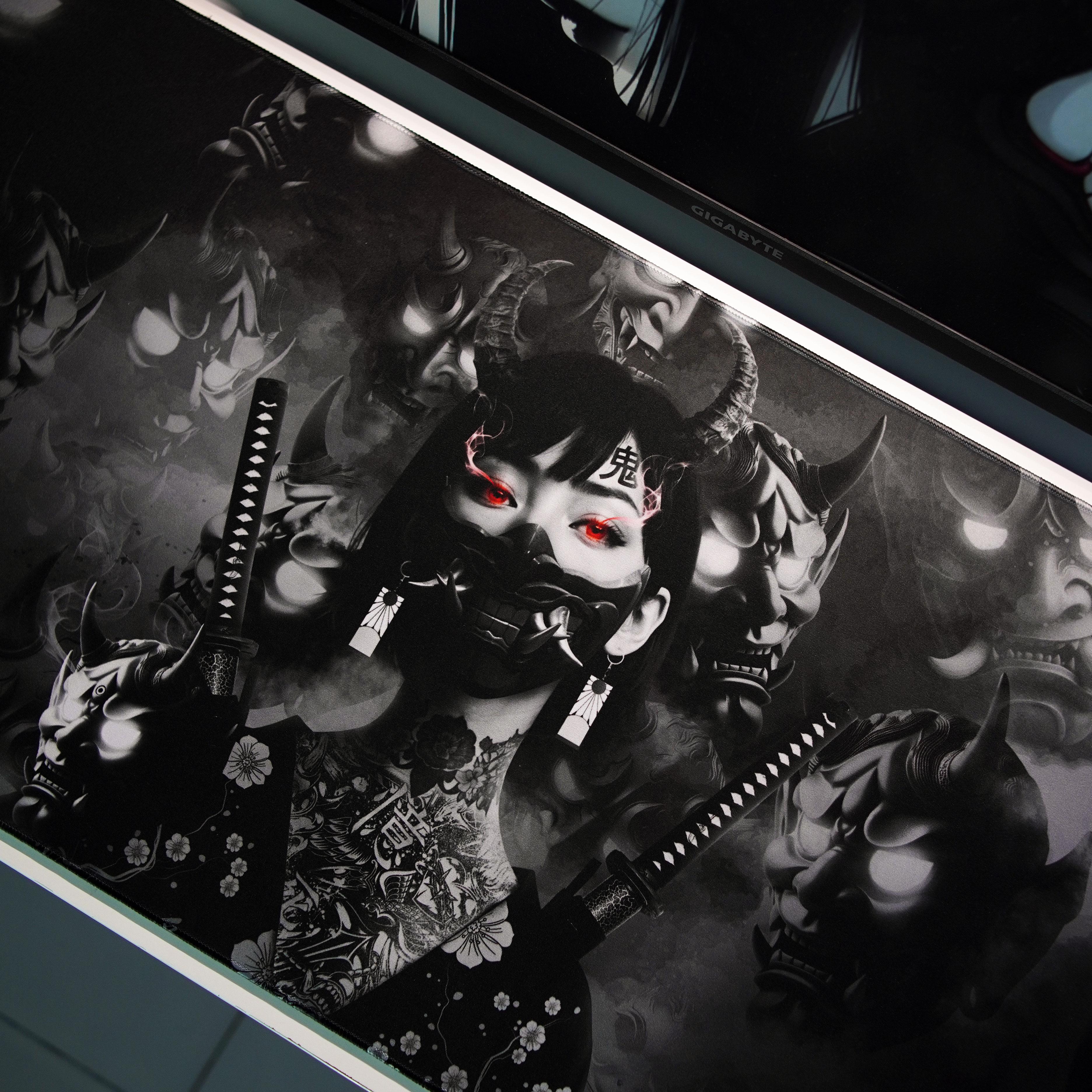 Galatix ONI GIRL - Mousepad Gaming XL XXL Control Surface Cordura Waterproof Japanese Deskmat Aesthetic