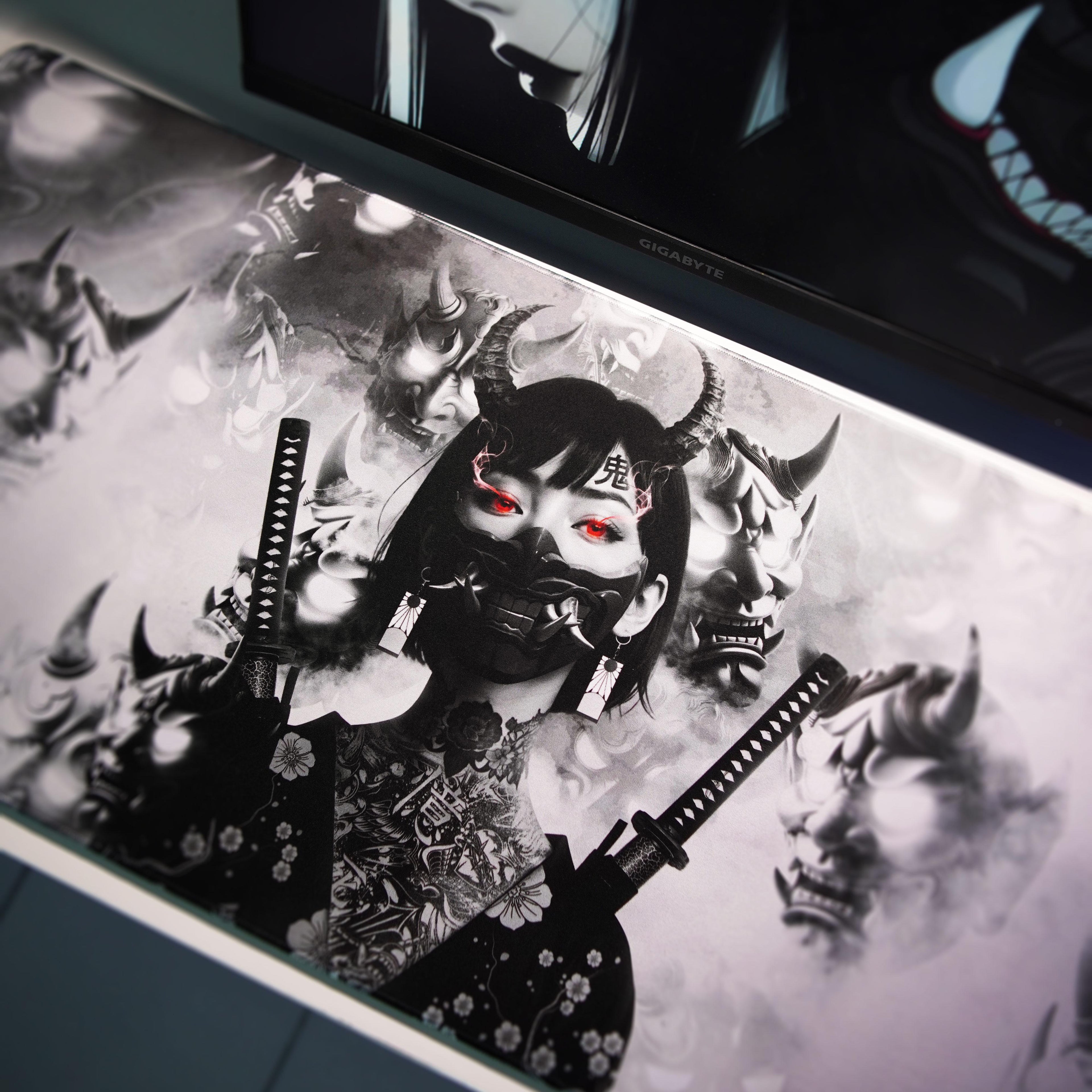 Galatix ONI GIRL - Mousepad Gaming XL XXL Control Surface Cordura Waterproof Japanese Deskmat Aesthetic